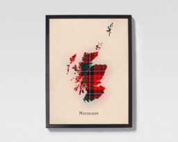 Clan Nicolson Scottish Tartan Map - Of Scotland Family Wall Decor, Ready To Hang - thumbnail 1