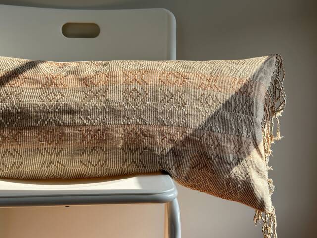 Handwoven Lumbar Pillow Cover Vintage Karen Batik, Hemp Fringes - image 1