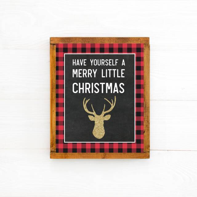 Have Yourself A Merry Little Christmas Sign Printable Wall Decor Reindeer Prints Country Rustic Deer Buffalo Plaid - image 1