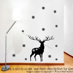 Merry Christmas Reindeer Wall Decal, Snowflake Window Clings