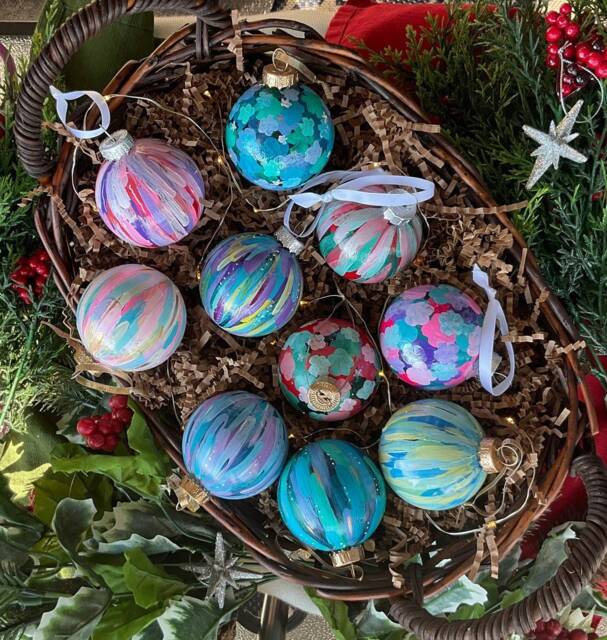 Hand-Painted Glass Christmas Ornament - Acrylic Brushstrokes, Gold/Silver Accents - image 1