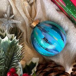 Hand-Painted Glass Christmas Ornament - Acrylic Brushstrokes, Gold/Silver Accents - thumbnail 2