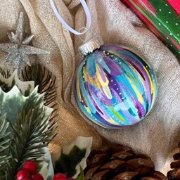 Hand-Painted Glass Christmas Ornament - Acrylic Brushstrokes, Gold/Silver Accents - thumbnail 3