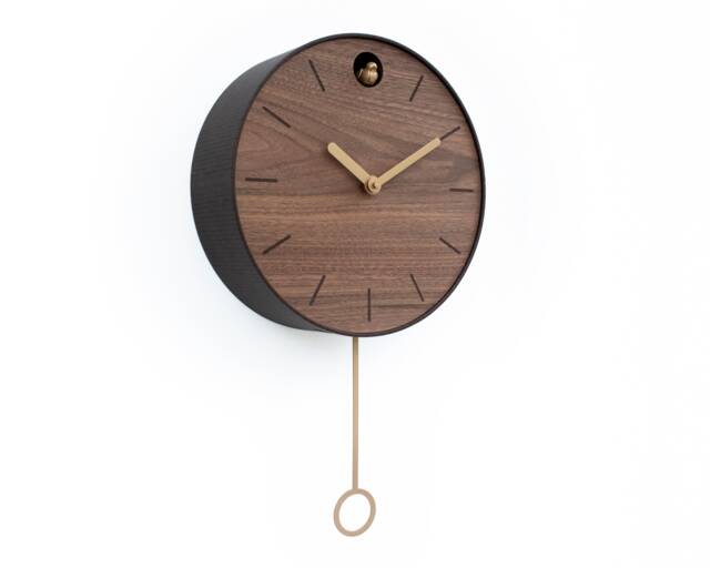Minimal Walnut Cuckoo Clock - Custom Color Round Design - image 1