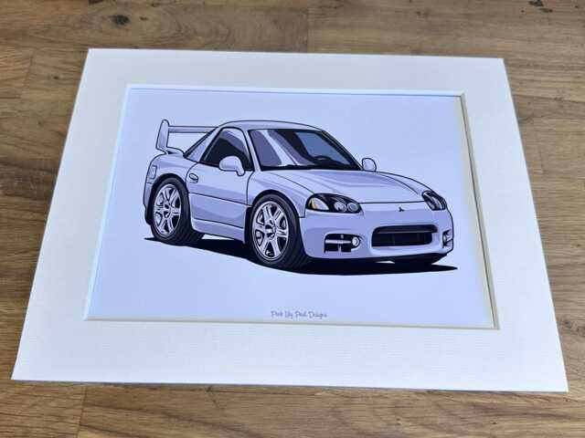 Mitsubishi 3000Gt Vr4 Car Cartoon Mounted Print - Pink Lily Pad Artwork Ready To Frame - image 1