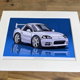 Mitsubishi 3000Gt Vr4 Car Cartoon Mounted Print - Pink Lily Pad Artwork Ready To Frame - thumbnail 2