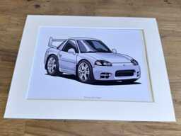 Mitsubishi 3000Gt Vr4 Car Cartoon Mounted Print - Pink Lily Pad Artwork Ready To Frame - thumbnail 1