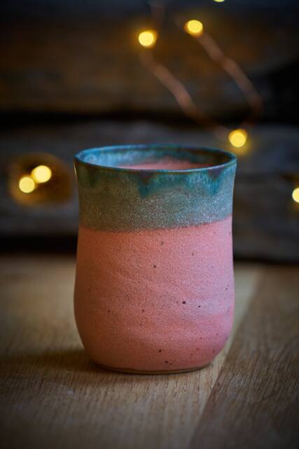 Wheel Thrown Ceramic Bud Vase/Succulent Pot. Hand Glazed in Coral, Verdigris & Copper - image 1