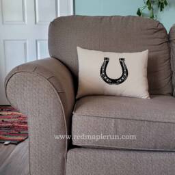 Equestrian Pillow Cover Fits Lumbar 12 X 16 Pillow - Handprinted Horse Shoe - Choose Only Or With Form - thumbnail 3