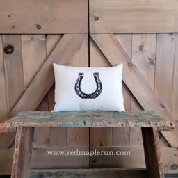 Equestrian Pillow Cover Fits Lumbar 12 X 16 Pillow - Handprinted Horse Shoe - Choose Only Or With Form - thumbnail 1