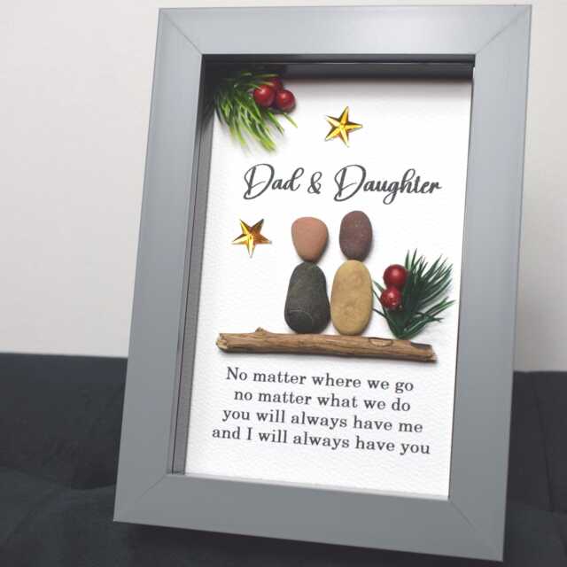 Dad & Daughter, Christmas Gift For Framed Pebble Art Picture Father, Present Birthday Gift, Keepsake - image 1