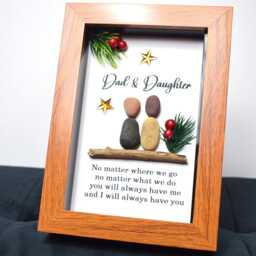 Dad & Daughter, Christmas Gift For Framed Pebble Art Picture Father, Present Birthday Gift, Keepsake - thumbnail 3