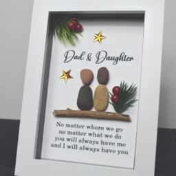 Dad & Daughter, Christmas Gift For Framed Pebble Art Picture Father, Present Birthday Gift, Keepsake - thumbnail 2