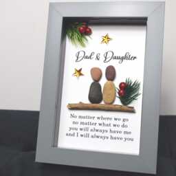 Dad & Daughter, Christmas Gift For Framed Pebble Art Picture Father, Present Birthday Gift, Keepsake - thumbnail 1