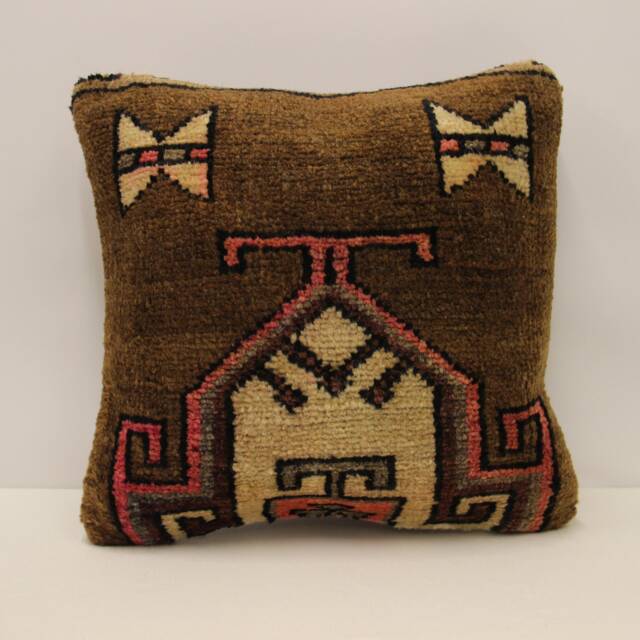 Vintage Turkish Rug Pillow Cover, Wool Throw 18x18 - image 1