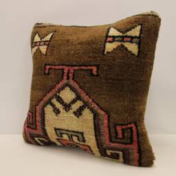 Vintage Turkish Rug Pillow Cover, Wool Throw 18x18 - thumbnail 3