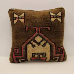 Vintage Turkish Rug Pillow Cover, Wool Throw 18x18 - thumbnail 1