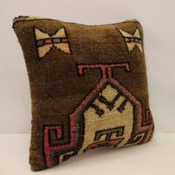 Vintage Turkish Rug Pillow Cover, Wool Throw 18x18 - thumbnail 2