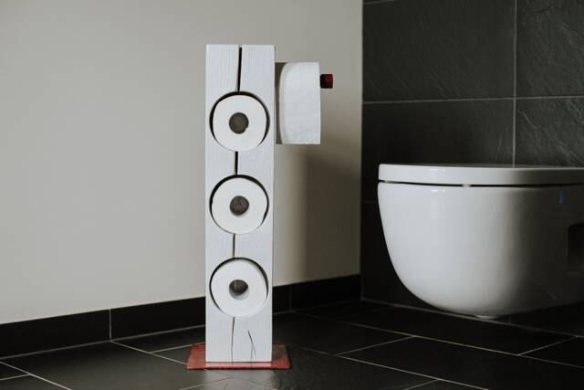Handmade White Oak Toilet Paper Holder, Forged Metal Base - image 1