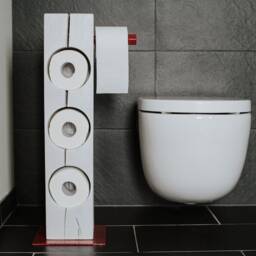 Handmade White Oak Toilet Paper Holder, Forged Metal Base - thumbnail 3