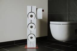 Handmade White Oak Toilet Paper Holder, Forged Metal Base