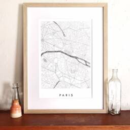 Paris Map Street France City Drawing Black & White - Art Print Wedding Anniversary Gift French European Travel Parisian Wall - thumbnail 3