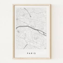 Paris Map Street France City Drawing Black & White - Art Print Wedding Anniversary Gift French European Travel Parisian Wall - thumbnail 1