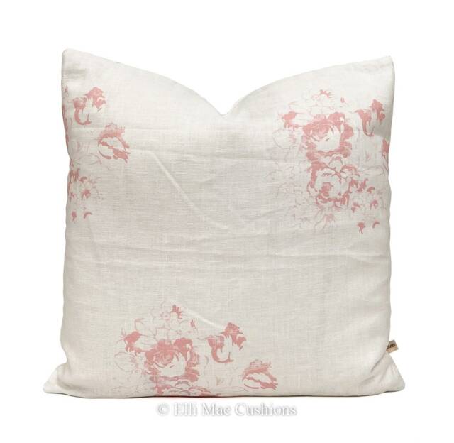 Cabbages & Roses Hatley Pink White Linen Vintage Designer Cushion Pillow Cover - image 1