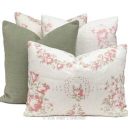 Cabbages & Roses Hatley Pink White Linen Vintage Designer Cushion Pillow Cover - thumbnail 3