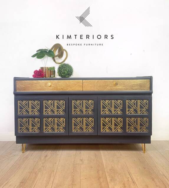 Now Sold - Navy Blue Nathan Art Deco Cocktail Cabinet, Drinks Bar, Sideboard - image 1