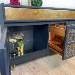 Now Sold - Navy Blue Nathan Art Deco Cocktail Cabinet, Drinks Bar, Sideboard - thumbnail 4