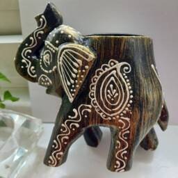 Elephant Tealight Candle Holder/Decorative Figurine Colourful Wooden Boho Hand-Painted Gift For Lovers - thumbnail 2