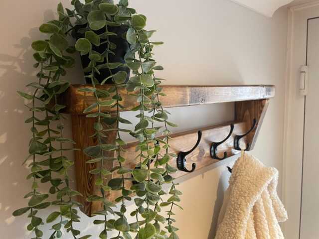 Dark Oak Waxed Reclaimed Wood Coat Rack Shelf - Rustic Hallway Organizer - image 1