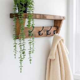 Dark Oak Waxed Reclaimed Wood Coat Rack Shelf - Rustic Hallway Organizer - thumbnail 2