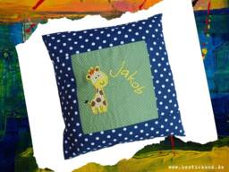 Embroidered Pillow Giraffe + Name //Navy - Green// 40x40 Pillowcase Gift Cuddly Name - thumbnail 1