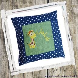 Embroidered Pillow Giraffe + Name //Navy - Green// 40x40 Pillowcase Gift Cuddly Name - thumbnail 3