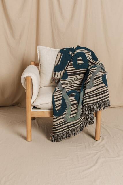 Indigo Blue Design Modern Art Decor For The Home Fringed Woven Throw Blanket - image 1