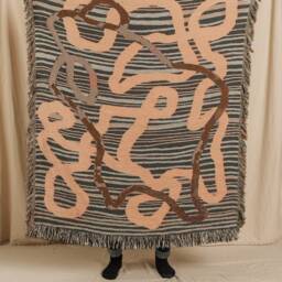 Indigo Blue Design Modern Art Decor For The Home Fringed Woven Throw Blanket - thumbnail 3