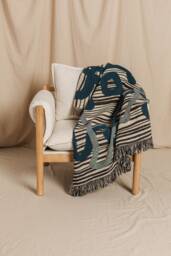 Indigo Blue Design Modern Art Decor For The Home Fringed Woven Throw Blanket - thumbnail 1