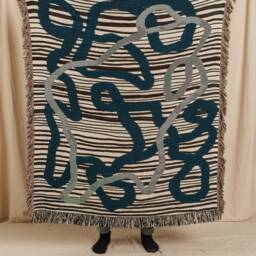 Indigo Blue Design Modern Art Decor For The Home Fringed Woven Throw Blanket - thumbnail 2