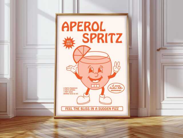 Retro Cartoon Cocktail Prints, Cocktails Print, Character Aperol Spritz Poster - image 1