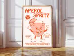 Retro Cartoon Cocktail Prints, Cocktails Print, Character Aperol Spritz Poster - thumbnail 1