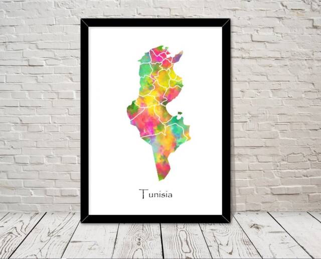 Tunisia Art Watercolour Illustration Map Abstract Print Wall Home Decor Giclee Print Office Living Room