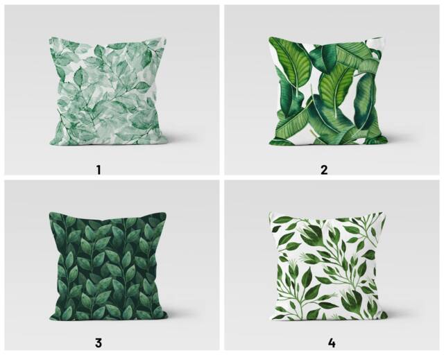 Green Flower Cushion Cover/Garden Monstera Throw Pillow Case/Housewarming Gift/Patio, Farmhouse Style Pillow/Summer Trend - image 1