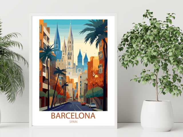 Barcelona - Abstract Art City Summer Streets Wall Print Gift Idea Bespoke Poster A5 A4 A3 Framed Or Unframed - image 1