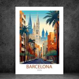 Barcelona - Abstract Art City Summer Streets Wall Print Gift Idea Bespoke Poster A5 A4 A3 Framed Or Unframed - thumbnail 3