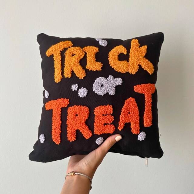 Trick Or Treat Embroidered Halloween Pillow, Gothic Decor - image 1