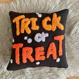 Trick Or Treat Embroidered Halloween Pillow, Gothic Decor - thumbnail 3