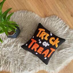 Trick Or Treat Embroidered Halloween Pillow, Gothic Decor - thumbnail 2