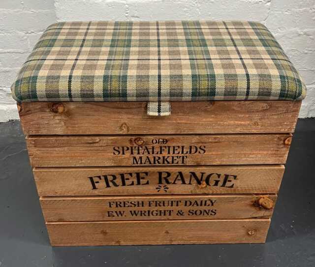 Large Wooden Storage Box With Fabric Upholstered Hinged Lid/Seat - image 1